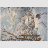 Decoupage Whimsical Winter Church Red Wagon Seidenpapier (Vorderseite)