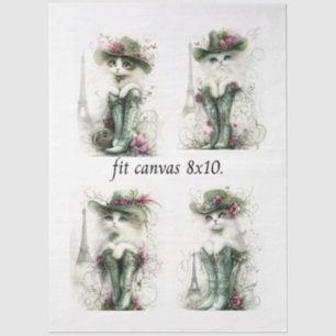 Decoupage Whimsical Wispy Katzen 8 x 10 Leinwand Seidenpapier