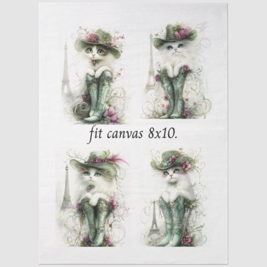 Decoupage Whimsical Wispy Katzen 8 x 10 Leinwand Seidenpapier (Vorderseite)