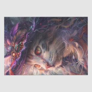 Decoupage Whimsical Witchy Cat Wear Hat Seidenpapier