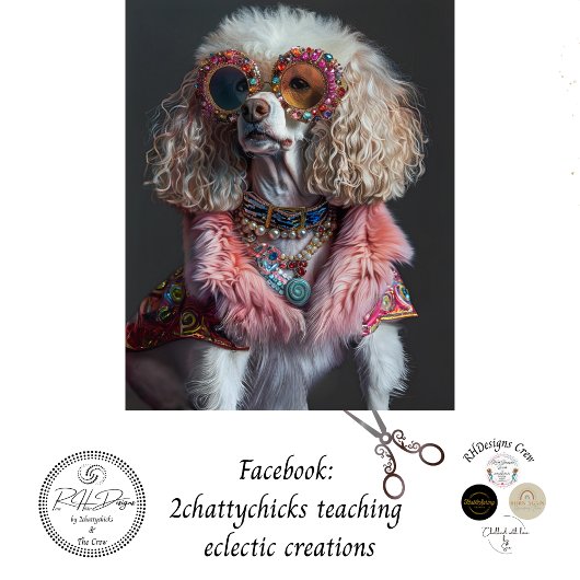 Decoupage Whimsisch gekleidete Poodle Bella Seidenpapier