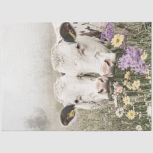 Decoupage White Cows in Field-Wildblumen Seidenpapier