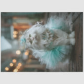 Decoupage White Feline Cat Teal Tutu Walking Seidenpapier (Vorderseite)