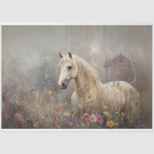 Decoupage White Horse Wildblume Field Seidenpapier (Vorderseite)