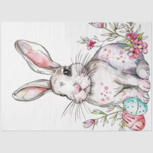 Decoupage White Oaster Rabbit Blume Seidenpapier