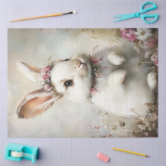 Decoupage White Rabbit Oaster Blumen Crown Seidenpapier (Basteln)