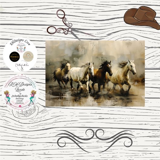 Decoupage Wild Painterly Horses Running  Seidenpapier