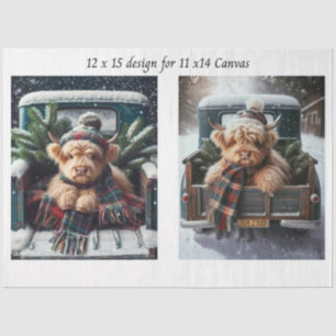 Decoupage Winter Highland Kuh 11x14 Leinwand Seidenpapier
