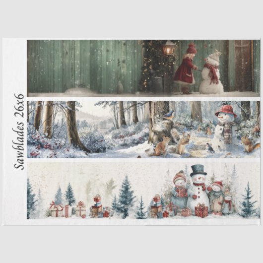 Decoupage Winter Sägeblatt-Set 26x6  Seidenpapier (Vorderseite)