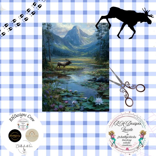 Decoupage Winter Scene Elch Jagen Seidenpapier