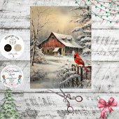 Decoupage Winter Scene Red Barn Cardinal Snow Seidenpapier