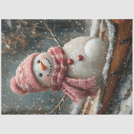 Decoupage Winter Wonderland Snowman auf Schlitten Seidenpapier (Vorderseite)
