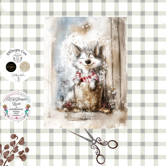 Decoupage Wolf Character Story Book  in Forest Seidenpapier
