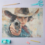 Decoupage Woman Sherriff Pistol zeigte einen Robbe Seidenpapier (Basteln)