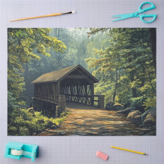 Decoupage Wooden Covered Bridge Seidenpapier (Basteln)
