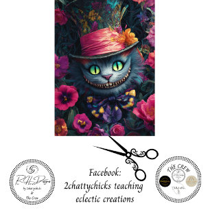Decoupage Wunderland Katze Zylinder Blumen Garten  Seidenpapier