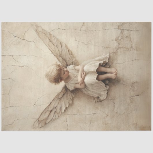 Decoupage Young Child Angel Wings Sepia Tone Seidenpapier (Vorderseite)