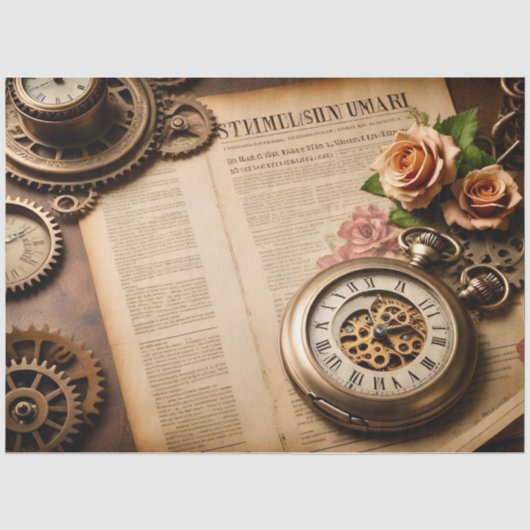 Decoupagepapier, SteamFunk Clock 1 Seidenpapier (Vorderseite)