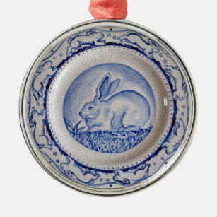 "Dedham Blue" Rabbit Blue & White Plate Ornament