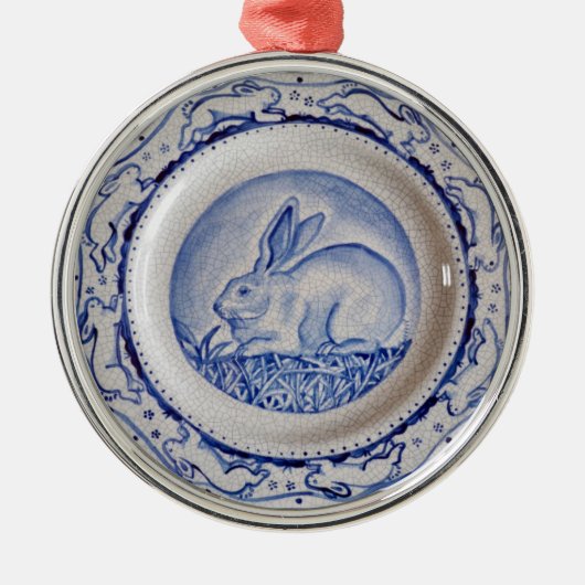 "Dedham Blue" Rabbit Blue & White Plate Ornament (Vorne)
