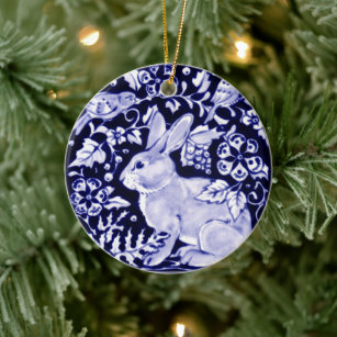 Dedham Blue Rabbit, Classic Blue & White Custom Keramik Ornament