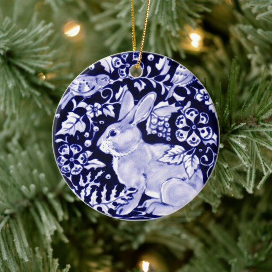 Dedham Blue Rabbit, Classic Blue & White Custom Keramik Ornament (Baum)