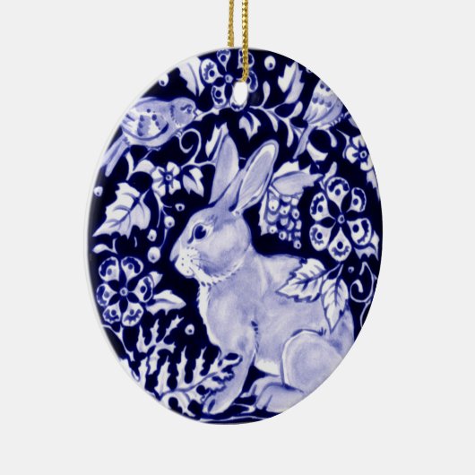 Dedham Blue Rabbit, Classic Blue & White Custom Keramik Ornament (Rechts)