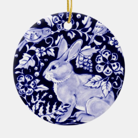 Dedham Blue Rabbit, Classic Blue & White Custom Keramik Ornament (Vorne)