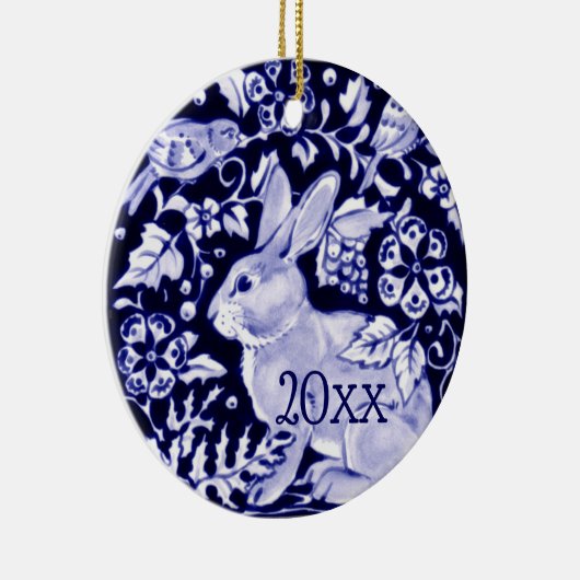 Dedham Blue Rabbit, Classic Blue & White Dated Keramik Ornament (Rechts)