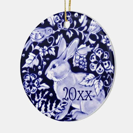 Dedham Blue Rabbit, Classic Blue & White Dated Keramik Ornament (Links)