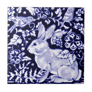 Dedham Blue Rabbit, Classic Blue & White Design Fliese