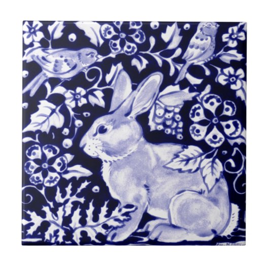 Dedham Blue Rabbit, Classic Blue & White Design Fliese (Vorderseite)