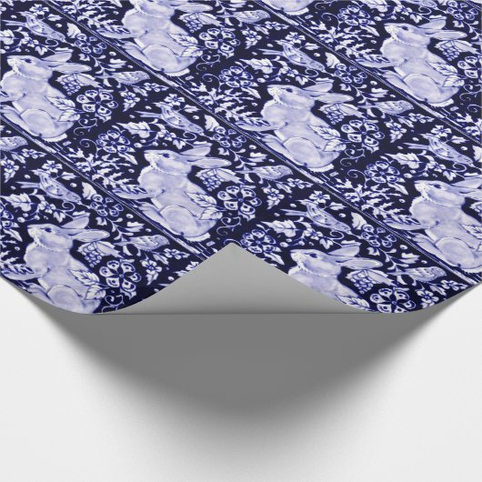 Dedham Blue Rabbit, Classic Blue & White Design Geschenkpapier (Ecke)