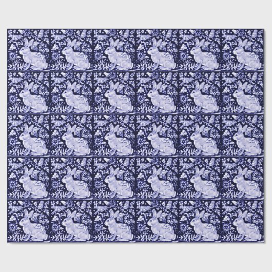 Dedham Blue Rabbit, Classic Blue & White Design Geschenkpapier (Flach)