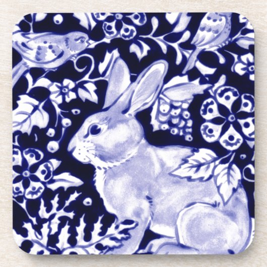Dedham Blue Rabbit, Classic Blue & White Design Getränkeuntersetzer (Vorderseite)