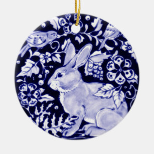 Dedham Blue Rabbit, Classic Blue & White Design Keramik Ornament