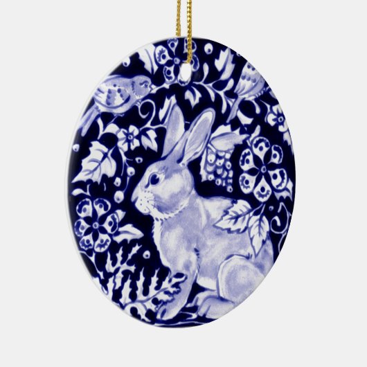Dedham Blue Rabbit, Classic Blue & White Design Keramik Ornament (Rechts)
