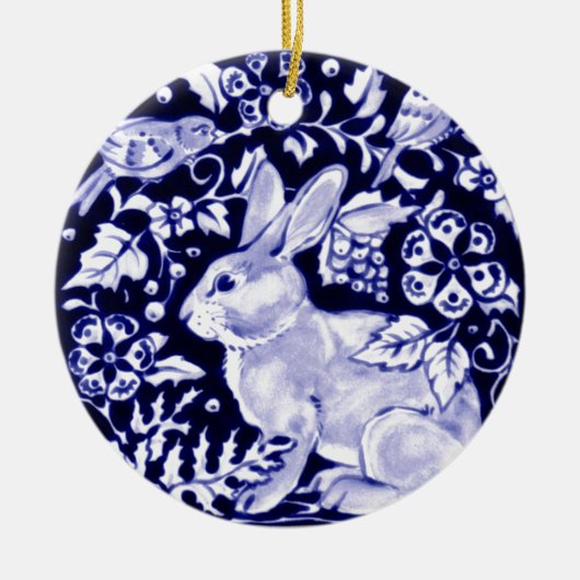 Dedham Blue Rabbit, Classic Blue & White Design Keramik Ornament (Vorne)
