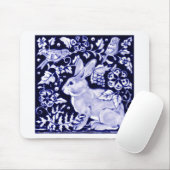 Dedham Blue Rabbit, Classic Blue & White Design Mousepad (Mit Mouse)