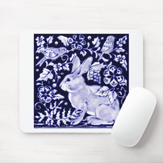 Dedham Blue Rabbit, Classic Blue & White Design Mousepad (Mit Mouse)