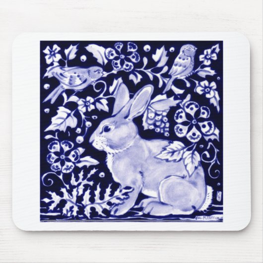 Dedham Blue Rabbit, Classic Blue & White Design Mousepad (Vorne)