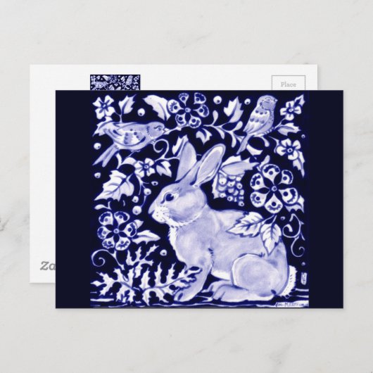 Dedham Blue Rabbit, Classic Blue & White Design Postkarte (Vorne/Hinten)