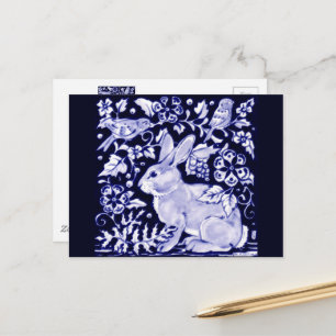 Dedham Blue Rabbit, Classic Blue & White Design Postkarte