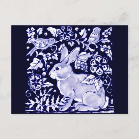 Dedham Blue Rabbit, Classic Blue & White Design Postkarte (Vorderseite)