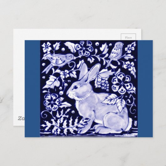 Dedham Blue Rabbit, Classic Blue & White Design Postkarte (Vorne/Hinten)