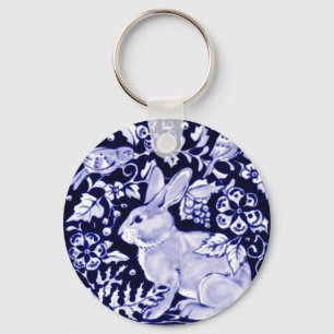 Dedham Blue Rabbit, Classic Blue & White Design Schlüsselanhänger