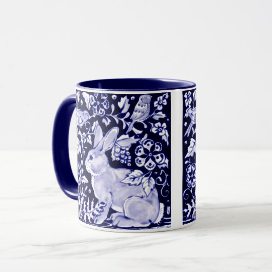 Dedham Blue Rabbit, Classic Blue & White Design Tasse (Vorderseite Links)