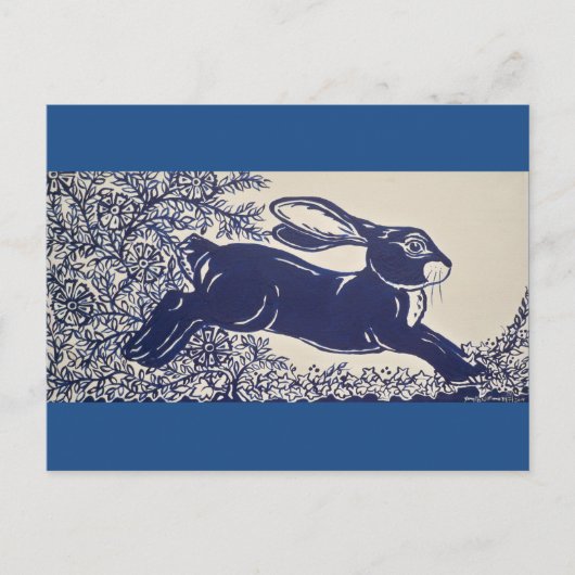 Dedham Blue Rabbit, Vintag Blue & White Design Postkarte (Vorderseite)