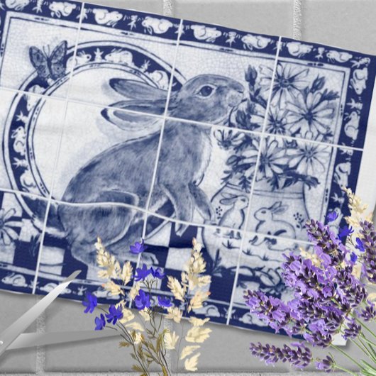 Dedham Blue White Niedlich Bunny Rabbit Rustikal Geschirrtuch