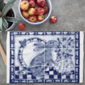 Dedham Blue White Niedlich Bunny Rabbit Rustikal Geschirrtuch